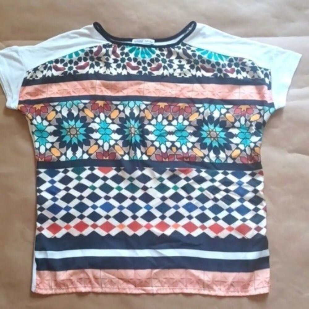 ZARA Geometric Printed Blouse • Women’s Size S • Boxy Relaxed Top - Picture 2 of 6